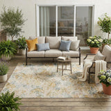 5' X 8' Wheat And Gold Floral Washable Indoor Outdoor Area Rug