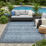 5' X 8' Blue And Gray Tribal Washable Indoor Outdoor Area Rug