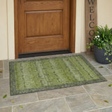 3' X 5' Olive Green And Green Tribal Washable Indoor Outdoor Area Rug