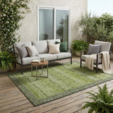 5' X 8' Olive Green And Green Tribal Washable Indoor Outdoor Area Rug