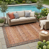 5' X 8' Orange And Rust Tribal Washable Indoor Outdoor Area Rug
