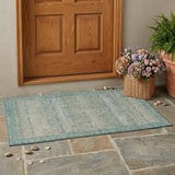3' X 5' Teal Blue And Pewter Tribal Washable Indoor Outdoor Area Rug