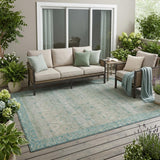 5' X 8' Teal Blue And Pewter Tribal Washable Indoor Outdoor Area Rug