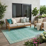 5' X 8' Green And Teal Blue Tribal Washable Indoor Outdoor Area Rug