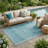 5' X 8' Blue And Teal Blue Tribal Washable Indoor Outdoor Area Rug