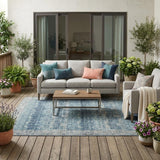 5' X 8' Denim Blue And Blue Tribal Washable Indoor Outdoor Area Rug