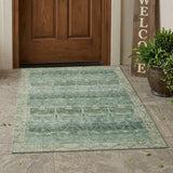 3' X 5' Fern Green And Green Tribal Washable Indoor Outdoor Area Rug