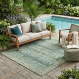 5' X 8' Fern Green And Green Tribal Washable Indoor Outdoor Area Rug