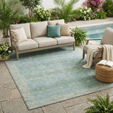 5' X 8' Mint Green And Green Tribal Washable Indoor Outdoor Area Rug