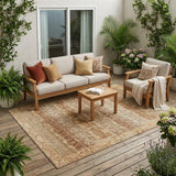 5' X 8' Orange And Copper Tribal Washable Indoor Outdoor Area Rug