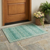 3' X 5' Teal Blue And Blue Tribal Washable Indoor Outdoor Area Rug