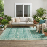 5' X 8' Teal Blue And Blue Tribal Washable Indoor Outdoor Area Rug