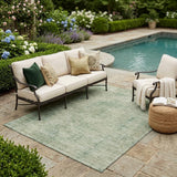 5' X 8' Green And Sage Oriental Washable Indoor Outdoor Area Rug