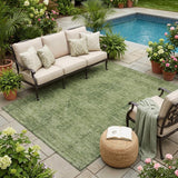 5' X 8' Olive Green And Green Oriental Washable Indoor Outdoor Area Rug