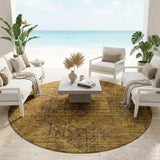 8' Rust And Orange Round Oriental Washable Indoor Outdoor Area Rug