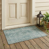 3' X 5' Blue And Ivory Oriental Washable Indoor Outdoor Area Rug