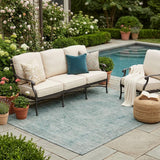 5' X 8' Blue And Ivory Oriental Washable Indoor Outdoor Area Rug