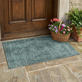 3' X 5' Teal Blue And Gray Oriental Washable Indoor Outdoor Area Rug