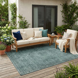 5' X 8' Teal Blue And Gray Oriental Washable Indoor Outdoor Area Rug
