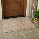 3' X 5' Copper And Orange Geometric Washable Indoor Outdoor Area Rug