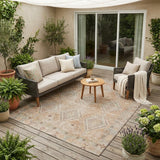 5' X 8' Copper And Orange Geometric Washable Indoor Outdoor Area Rug