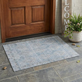 3' X 5' Sky Blue And Blue Geometric Washable Indoor Outdoor Area Rug