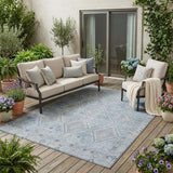 5' X 8' Sky Blue And Blue Geometric Washable Indoor Outdoor Area Rug