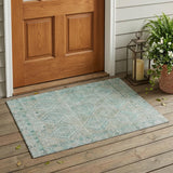 3' X 5' Turquoise And Teal Blue Geometric Washable Indoor Outdoor Area Rug