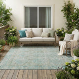 5' X 8' Turquoise And Teal Blue Geometric Washable Indoor Outdoor Area Rug