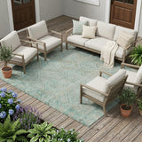 8' X 10' Turquoise And Teal Blue Geometric Washable Indoor Outdoor Area Rug