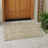 3' X 5' Wheat And Gold Geometric Washable Indoor Outdoor Area Rug