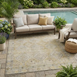 5' X 8' Wheat And Gold Geometric Washable Indoor Outdoor Area Rug