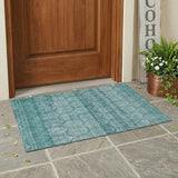 3' X 5' Aqua And Teal Blue Tribal Washable Indoor Outdoor Area Rug