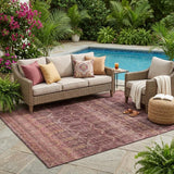 5' X 8' Burgundy And Red Tribal Washable Indoor Outdoor Area Rug
