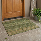 3' X 5' Olive Green And Green Tribal Washable Indoor Outdoor Area Rug