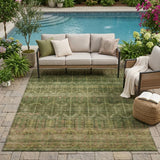 5' X 8' Olive Green And Green Tribal Washable Indoor Outdoor Area Rug