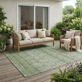 5' X 8' Sage And Green Tribal Washable Indoor Outdoor Area Rug