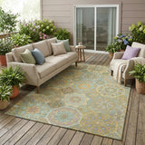 5' X 8' Gold And Green Patchwork Washable Indoor Outdoor Area Rug