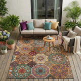 5' X 8' Orange And Rust Patchwork Washable Indoor Outdoor Area Rug