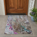 3' X 5' Brown And Gray Abstract Washable Indoor Outdoor Area Rug