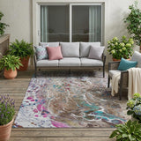 5' X 8' Brown And Gray Abstract Washable Indoor Outdoor Area Rug