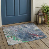 3' X 5' Blue And Pewter Abstract Washable Indoor Outdoor Area Rug