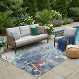 5' X 8' Blue And Pewter Abstract Washable Indoor Outdoor Area Rug