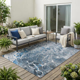5' X 8' Denim Blue And Blue Abstract Washable Indoor Outdoor Area Rug