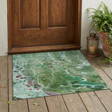 3' X 5' Green And Fern Green Abstract Washable Indoor Outdoor Area Rug