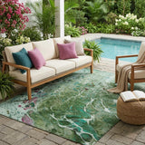 5' X 8' Green And Fern Green Abstract Washable Indoor Outdoor Area Rug