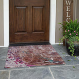 3' X 5' Orange And Blush Abstract Washable Indoor Outdoor Area Rug