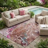5' X 8' Orange And Blush Abstract Washable Indoor Outdoor Area Rug