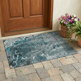 3' X 5' Teal Blue And Gray Abstract Washable Indoor Outdoor Area Rug