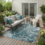 5' X 8' Teal Blue And Gray Abstract Washable Indoor Outdoor Area Rug